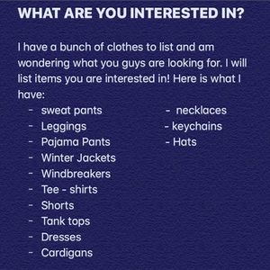 What type of clothing/items are you looking for ?